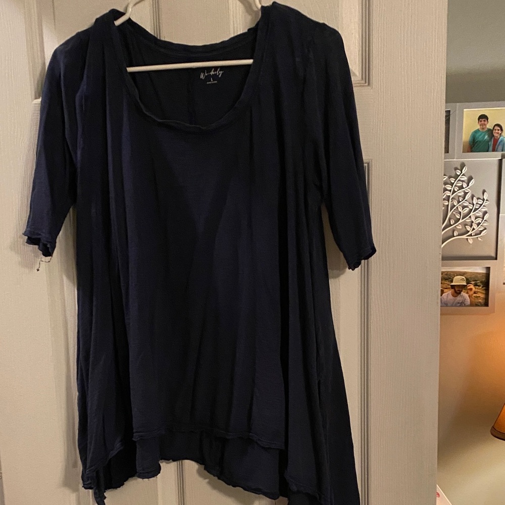 Anthropologie Deep Blue Short Sleeve Top